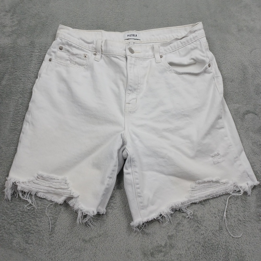 pistola White Distressed Denim Jean Shorts